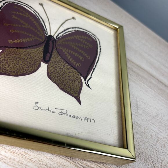 Vintage 70's Butterfly Framed Art Print Brown Tan Retro Hippie Home Decor 1977 - Picture 3 of 12